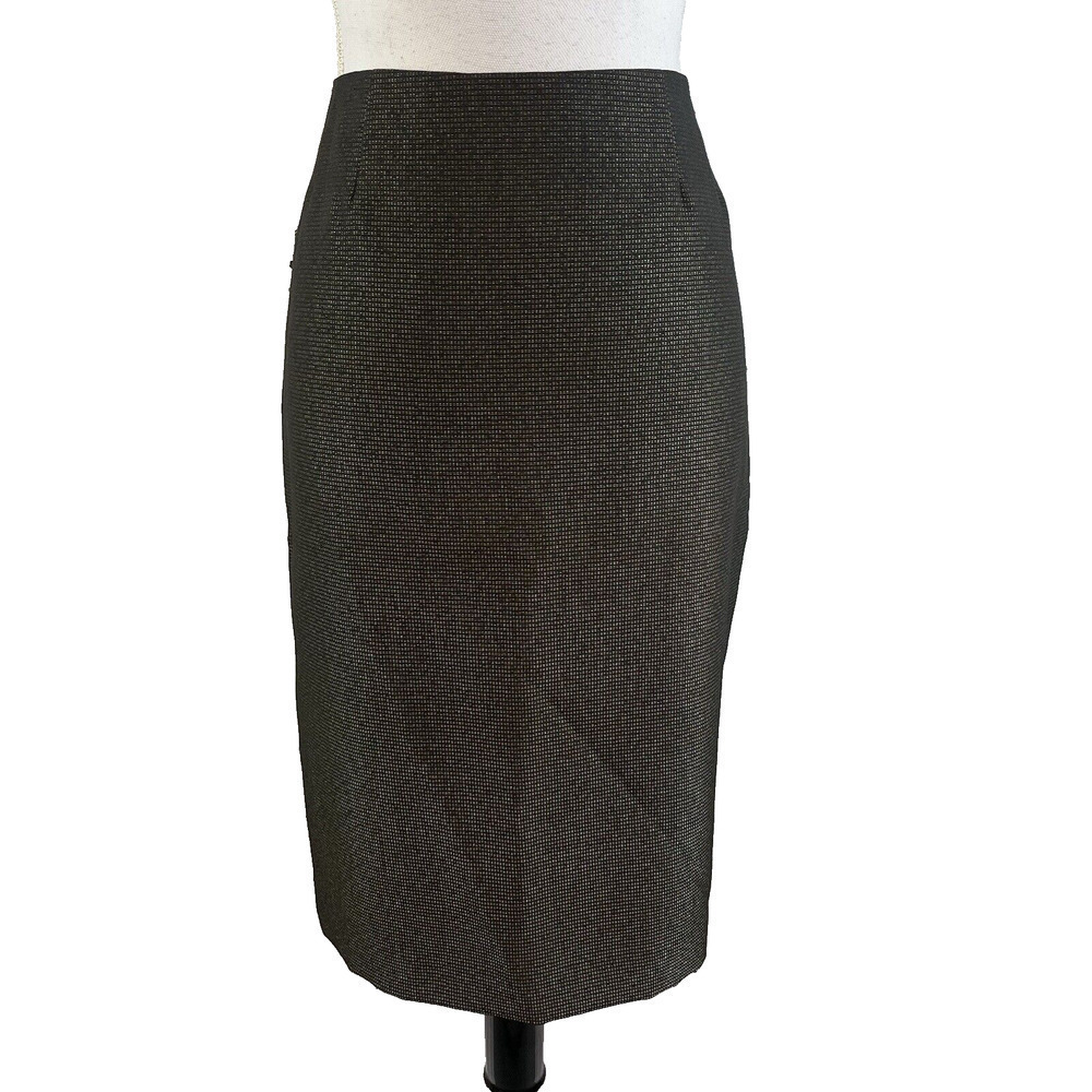 Nipon Boutique Skirt size 8 Black Gold Straight Knee Career Suit Church Slim